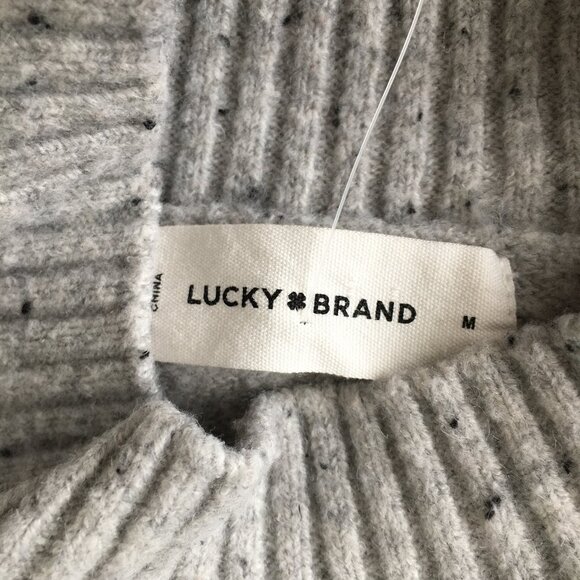 LUCKY BRAND Long Sleeve Gray Mixed Knit Mock Neck Slit Hem Sweater Dress - Picture 2 of 13